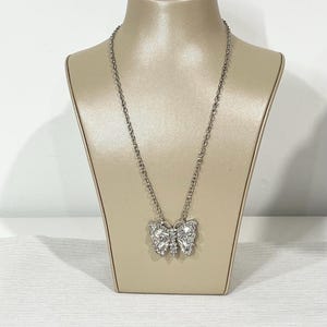 Silver Tone Butterfly CZ Necklace