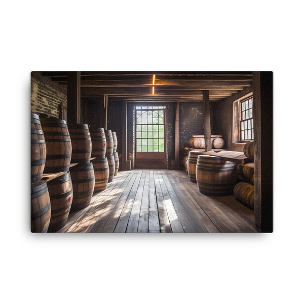 Distillery Rickhouse Bourbon Barrels for Bourbon Lovers Canvas print Drinking Wall Art Man Cave.