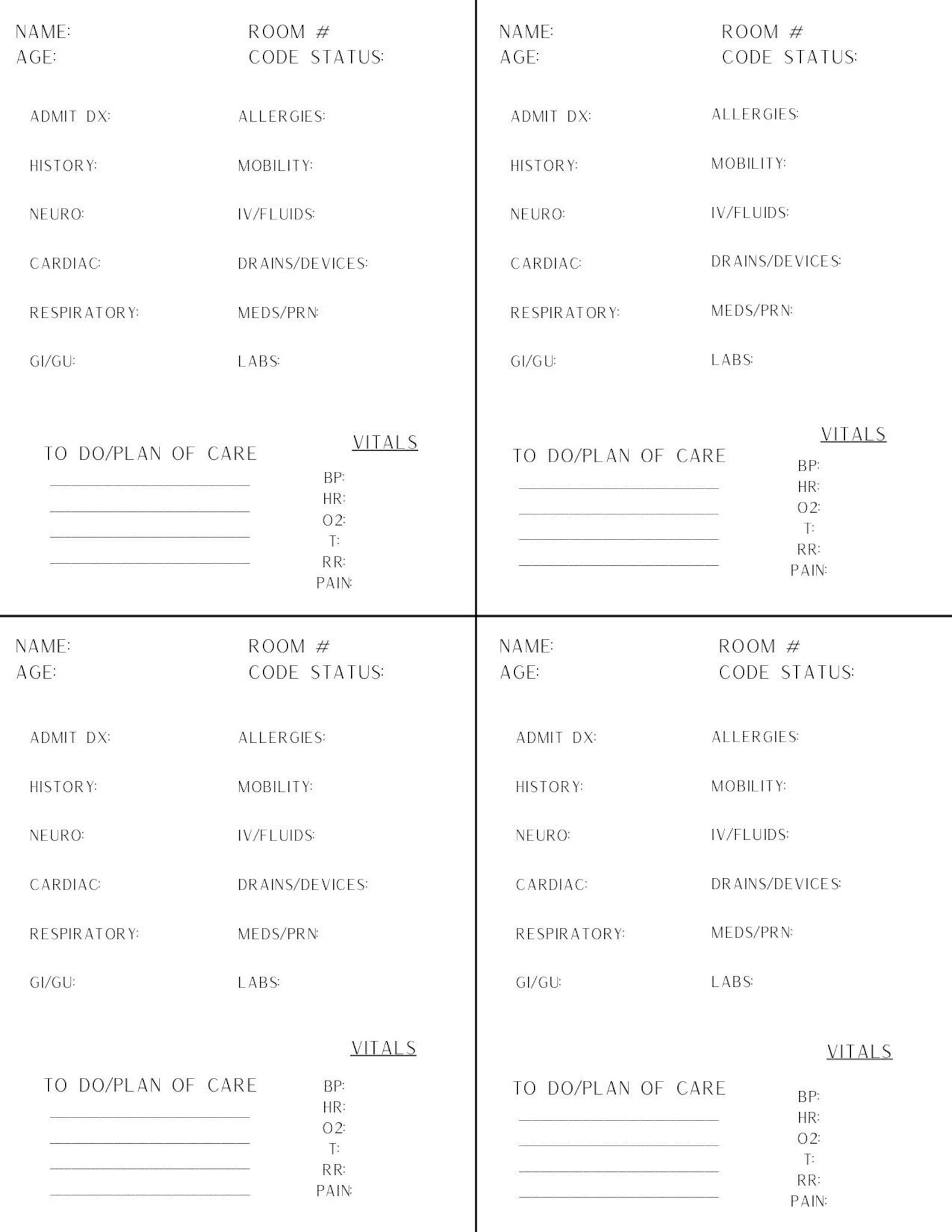 Four Patient Worksheet.pdf 4-patient Medical-surgical Nursing Report Sheet - Etsy