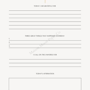 Daily Gratitude Journal Stationery Celestial Moon Sunburst Minimalist Design Digital Printable 8.5x11