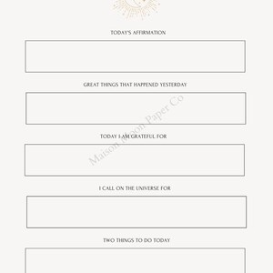 Daily Gratitude Journal Stationery Celestial Moon Sun Minimalist Design Digital Printable 8.5x11