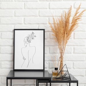Botanical Woman Line Art Print,Woman with flowers,Line Art Woman,Line Art Printable,Female Figure,Minimalist Wall Art,Minimalist Art