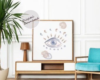 Impression d'art minimaliste contour des yeux, décoration murale bohème (téléchargement numérique)