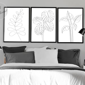Minimalist Monstera Line Art,Leaves Set Of 3 PRINTABLES,Leaf Print,DIGITAL DOWNLOAD,Boho Leaf Plants,Minimalist Wall Art Printable