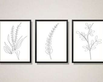 Leaf Print,Flower Art,Boho Print,Botanical Line Art,Minimalist Print,PRINTABLE Wall Art,Flower Line art Prints,3 piece wall art printable