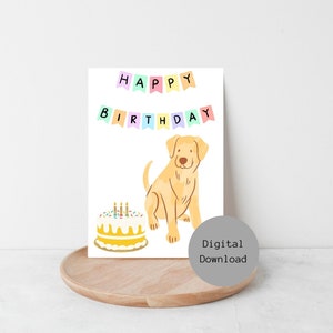 Afdrukbare hond verjaardagskaart, afdrukbare verjaardagskaart grappig, digitale verjaardagskaart van hond, 5x7 wenskaart