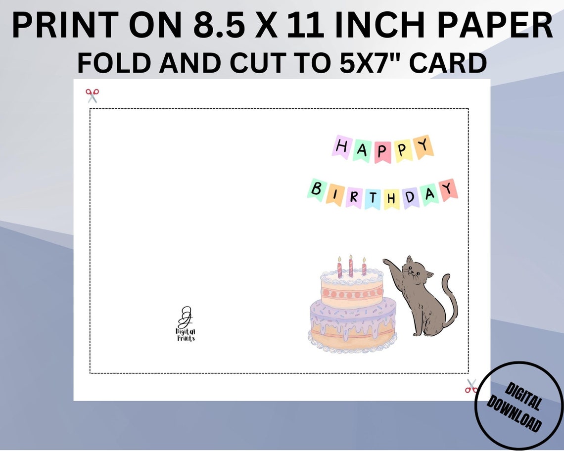 Printable Cat Birthday Card Printable Birthday Card Funny Digital
