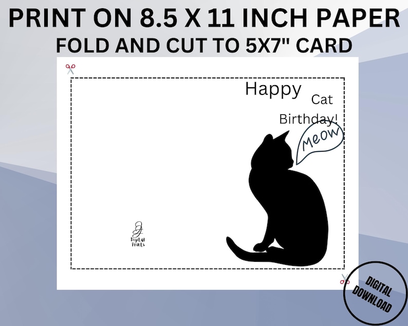 Printable Cat Birthday Card, Printable Birthday Card Funny, Digital