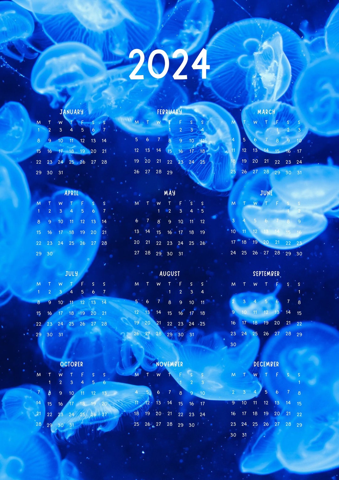 Printable 2025 Jellyfish Wall Calendar Etsy