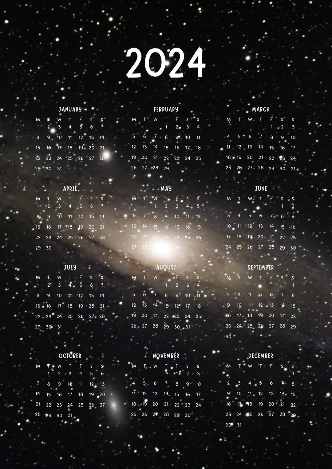 Printable 2024 Space Wall Calendar Etsy