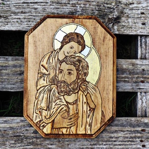 Byzantine Style Saint Joseph Wood Carved Icon