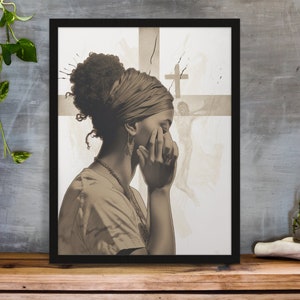 Spiritual Woman Art INSTANT DOWNLOAD At the cross canvas Christian wall art resurrection wall art Church Art Crucifixion Art