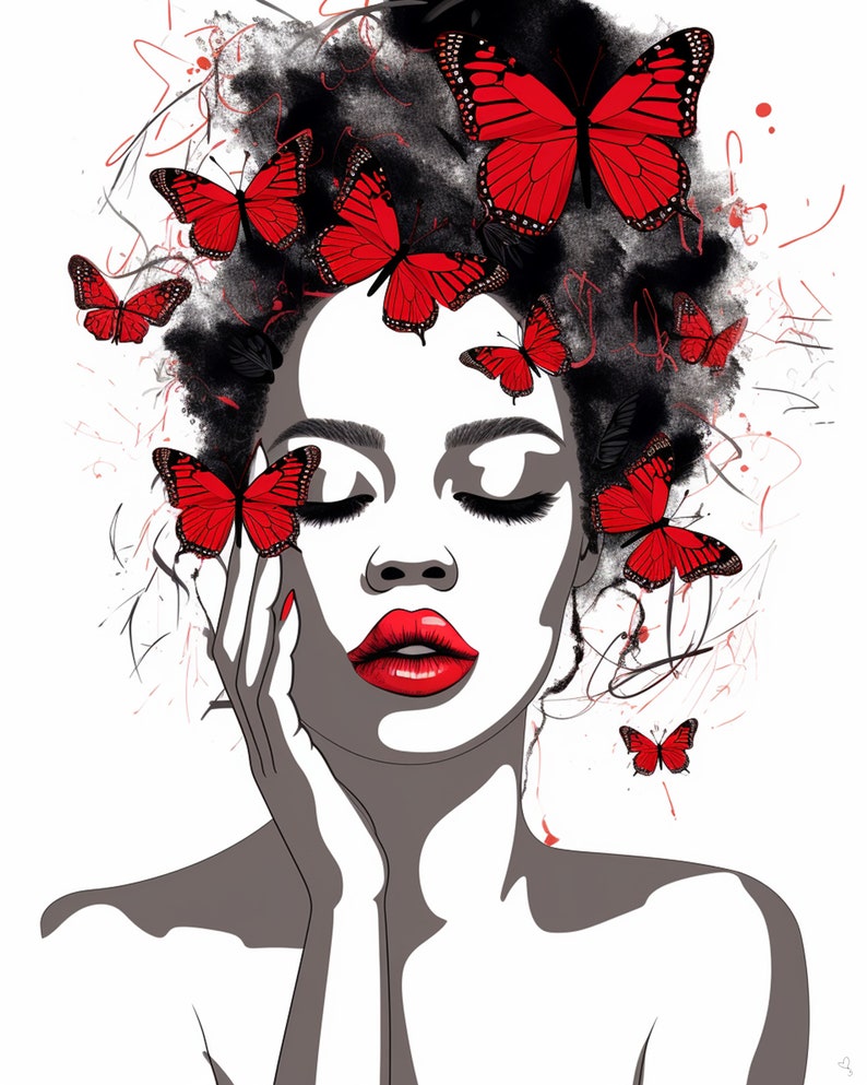 Black Girl Red Lips Art INSTANT DOWNLOAD Artistic Black Girl Red