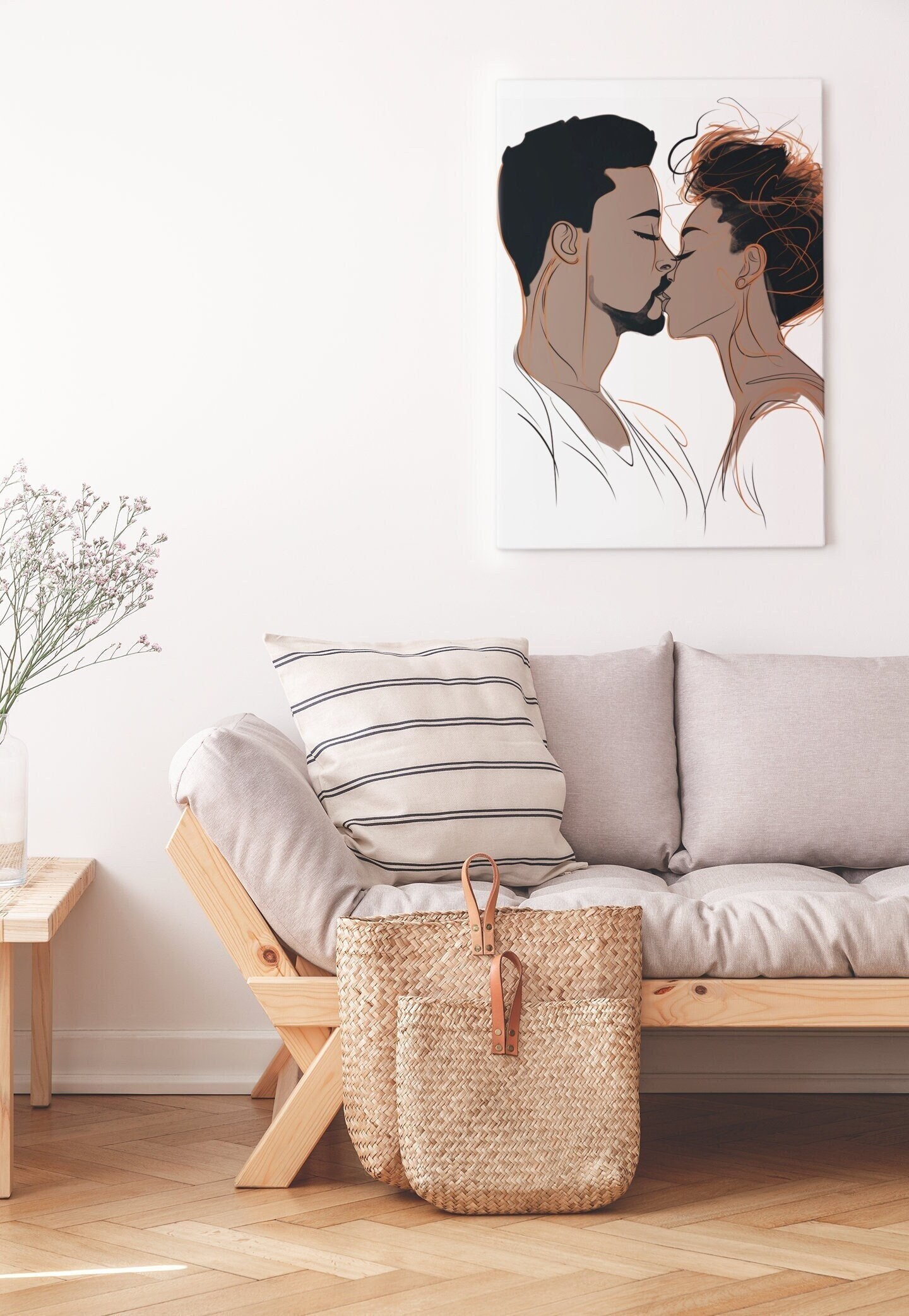 Black Couple Kissing Canvas Man and Woman Art Romantic Couple