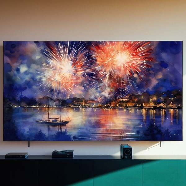 Samsung Frame TV Art, 4th of July Frame Art, Watercolor Art, Instant Download, 4K Frame TV, Summer Decor, Memorial Day Wallpaper, Patriotic