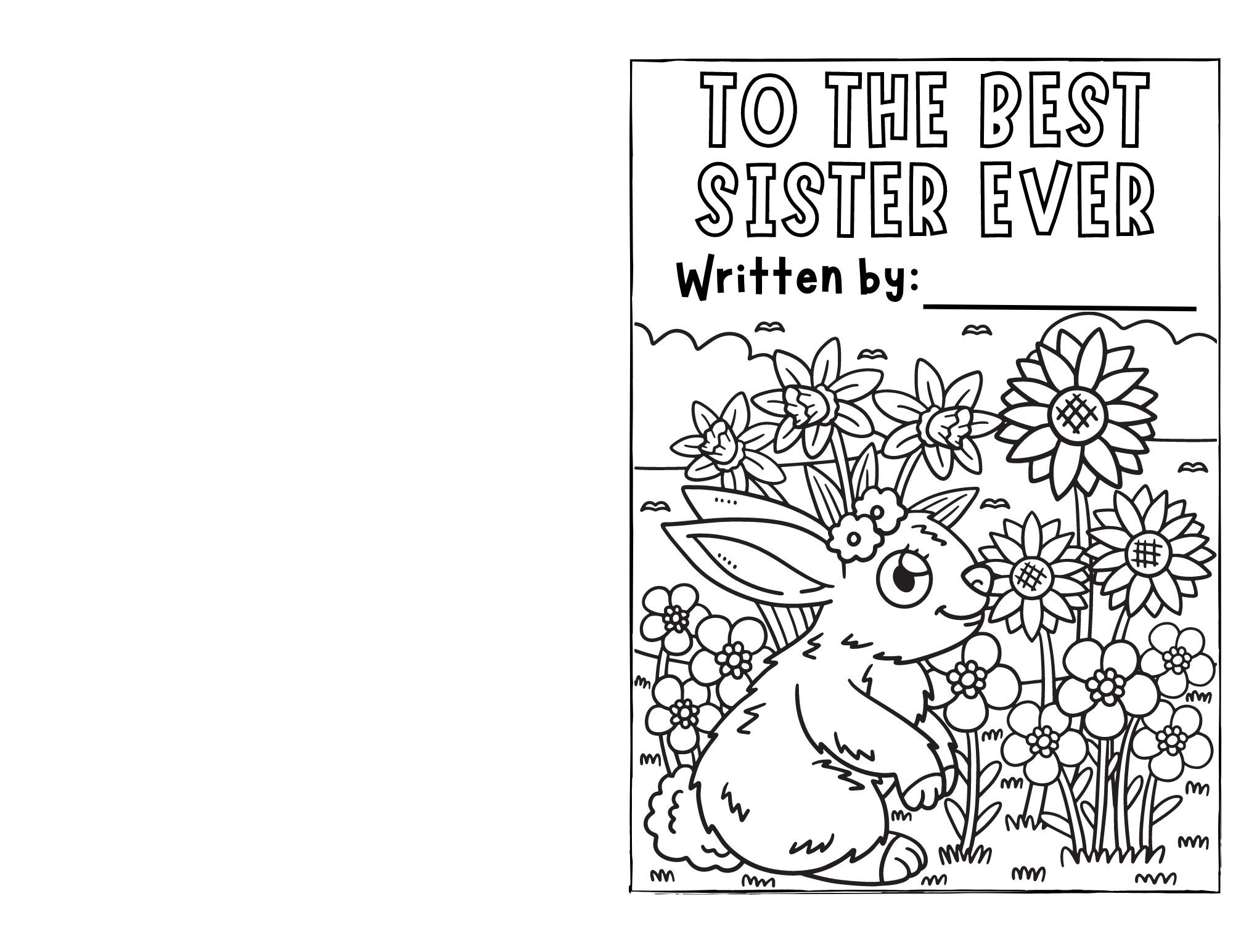 SISTER BIRTHDAY PRINTABLE Card Book Instant Download Coloring Page Diy ...