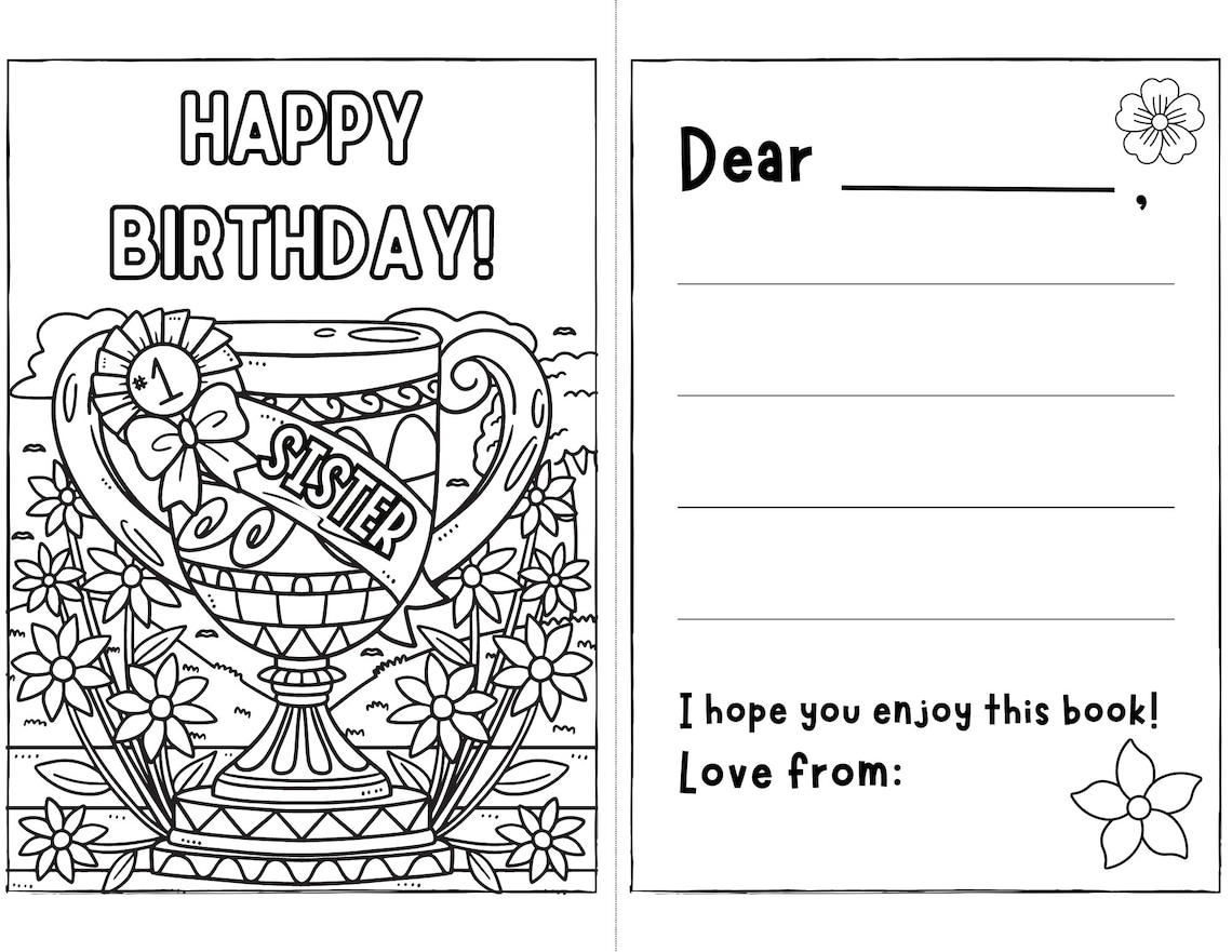 SISTER BIRTHDAY PRINTABLE Card Book Instant Download Coloring Page Diy ...