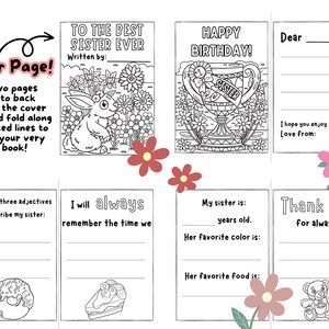 SISTER BIRTHDAY PRINTABLE Card Book Instant Download Coloring Page Diy ...