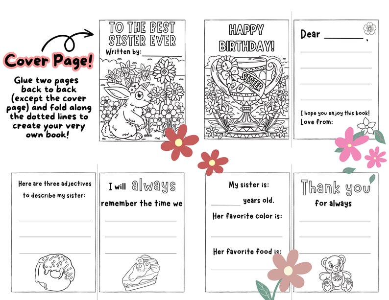 SISTER BIRTHDAY PRINTABLE Card Book Instant Download Coloring Page Diy ...