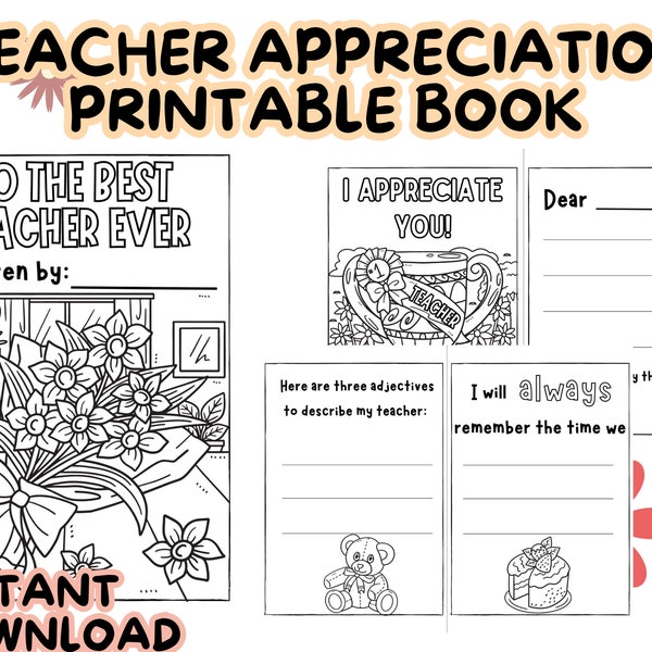 TEACHER APPRECIATION printable card book | instant download | letter from student | personalized teacher gift | best teacher ever