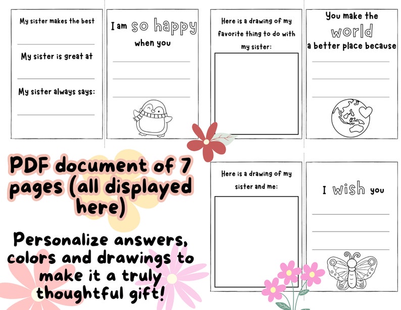 SISTER BIRTHDAY PRINTABLE Card Book Instant Download Coloring Page Diy ...