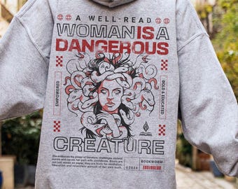 A Well-Read Woman Hoodie for Book Lover Feminist YK2 Reading Hoodie Gift for Bibliophile Medusa Hooded Sweatshirt Bookish Hoodie for Reader