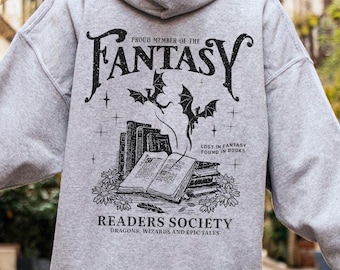 Fantasy Readers Society Hoodie Vintage Hoodie for Fantasy Book Lovers Fantasy Oversized Hoodie for Romance Readers Bookish Hooded Sweatshirt