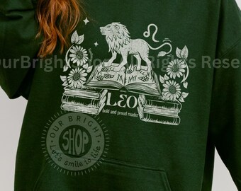 Leo Bookish Hoodie for Romance Reader Bookish Zodiac Hoodie Birth Flower Book Lover Gift Celestial Astrology Book Sweatshirt Plus Size