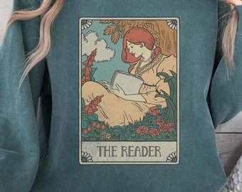 The Reader Tarot Card Comfort Colors Sweatshirt For Book Lover Gift Tarot Reader Vintage Bookish Sweater Mystical Literature Sweatshirt