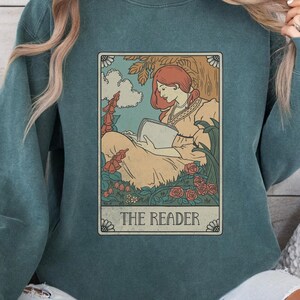 The Reader Tarot Card Comfort Colors Sweatshirt For Book Lover Gift Tarot Reader Vintage Bookish Sweater Mystical Literature Sweatshirt