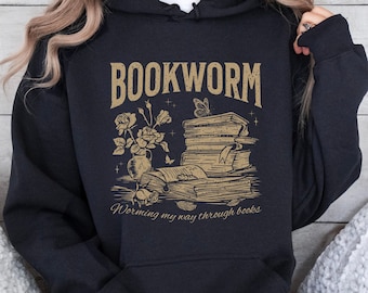 Bookworm Floral Hoodie for Book Lovers Vintage Reading Hoodie Gift for Bibliophiles Floral Bookish Hooded Sweatshirt Girly Book Hoodie