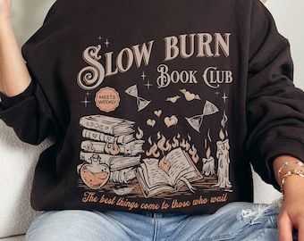 Slow Burn Book Club Sweatshirt for Romance Reader Funny Cute Vintage Crewneck for Book Lover Slow Burn Sweater for Bibliophile Bookish Merch