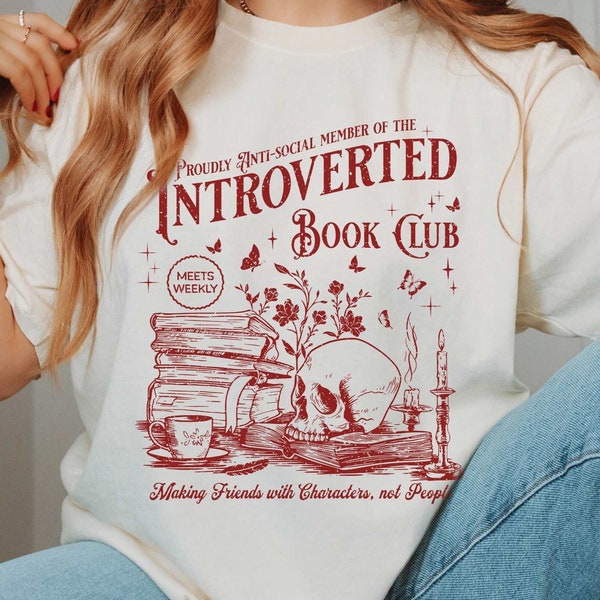 Introverted Book Club Comfort Color Shirt for Romance Reader and Book Lover Antisocial Vintage Reading Tee Gift for Bookworm & Bibliophiles