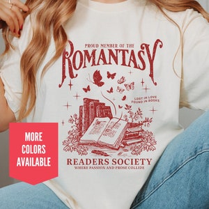 Romantasy Comfort Color Shirt for Romance Reader and Book Lover Vintage Reading Shirt Gift for Bookworm and Bibliophiles Girly Bookish Merch