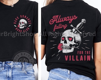 Falling for the Villain Shirt for Dark Romance Reader Graphic T-shirt Smut Reader Shirt Dark Romance Reading Shirt Gift for Book Lover Merch