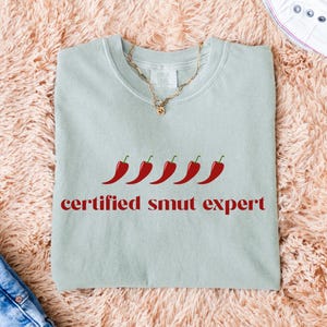 Zertifizierter Smut-Experte Komfortfarben Shirt Würziges Buch-Liebhaber-Shirt Lustiges grafisches T-Shirt Proud Smut Reader Merch Spicy Bookish Geschenk für Leseratte