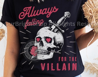 Dark Romance Shirt for Book Lover, Bookish Graphic T-shirt for Dark Romance Readers Falling for the Villain Trope Reading Tee, Bookish Gift