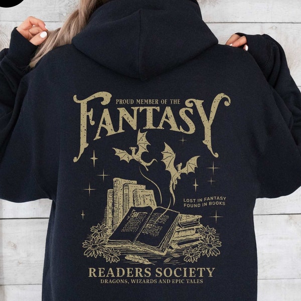 Fantasy Readers Society Hoodie Vintage Hoodie for Fantasy Book Lovers Fantasy Oversized Hoodie for Romance Readers Bookish Hooded Sweatshirt