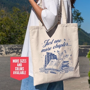 Book Tote Bag Bookish Canvas Tote Bag for Book Lovers Gift Reading Just One More Chapter Tote Bag Book Club Gifts Librarian Tote Bag