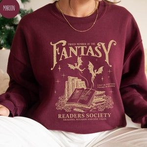 Fantasy Readers Society Sweatshirt for Romance Readers Vintage Reading Sweatshirt for Bookworm Gift for Book Lovers Bookish Sweatshirt