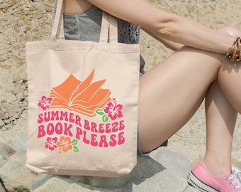 Bookish Summer Tote Bag for Book Girl | Beach Coconut Girl Book Canvas Tote Bag for Book Lovers Funny Reading Vacation Tote Bag