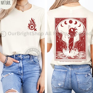 They didn't Burned Witches Shirt for Feminist Linocut Unique Design Celestial T-Shirt Strong Women Merch Halloween Feminism Shirt Plus Sizes