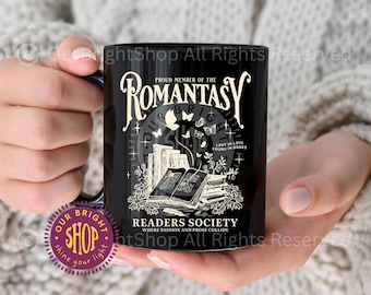 Romantasy Readers Society Mug | Personalized Book Lover Gift | Cozy Fantasy Reader Coffee Cup | Vintage Bookish Mug for Bibliophiles