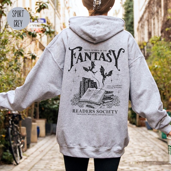 Fantasy Readers Society Hoodie Vintage Hoodie for Fantasy Book Lovers Fantasy Oversized Hoodie for Romance Readers Bookish Hooded Sweatshirt