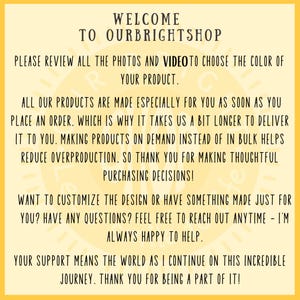 May include: Welcome to OurBrightshop. Text on a yellow background with the message: "Please review all the photos and video to choose the color of your product."