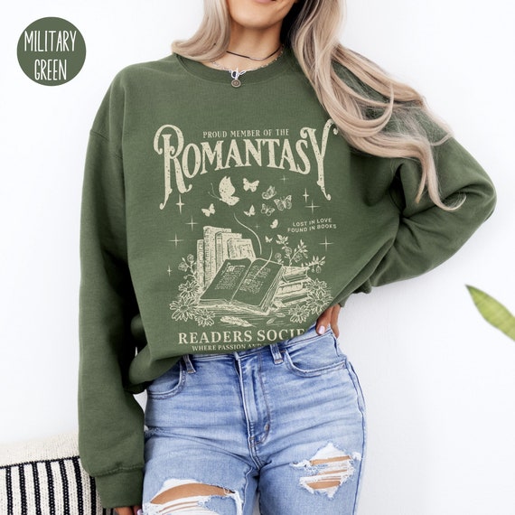 Romantasy Readers Society Sweatshirt for Book Lover Vintage Bookish Sweatshirt for Romance Reader Romantasy Crewneck Floral Bookish Sweater