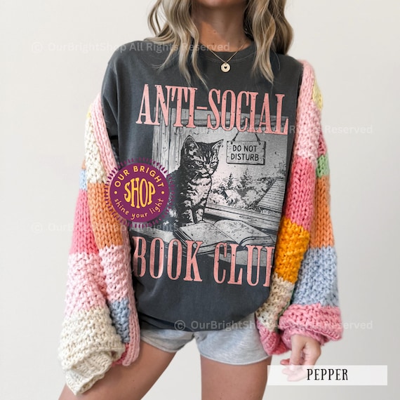 Book Club Tee Antisocial Book Club Shirt Cat Lover Gift Reading Tee Do Not Disturb Shirt Introvert Reader Gift Vintage Cat Tee