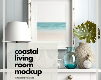 Coastal Living Room Picture Frame Mockup - Digital Download