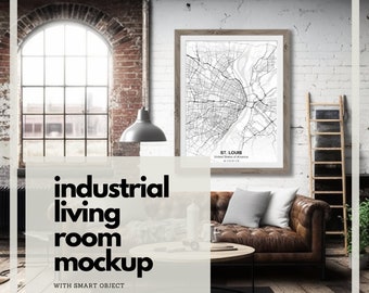 Industrial Living Room Frame Mockup - Digital Download