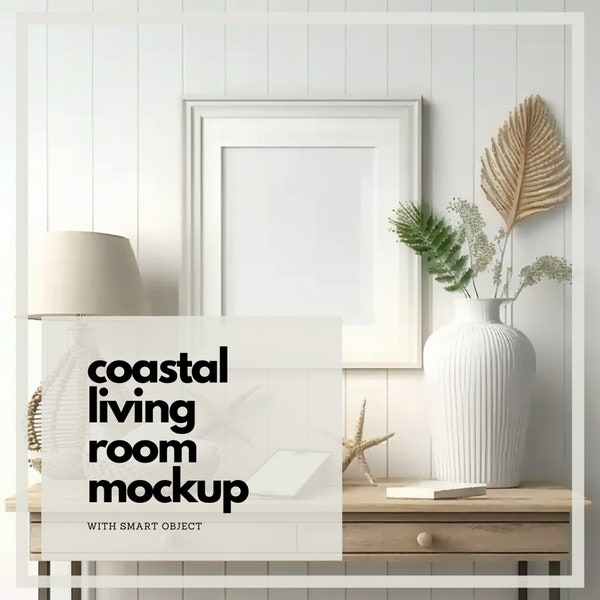 Coastal Living Room Picture Frame Mockup - Digital Download